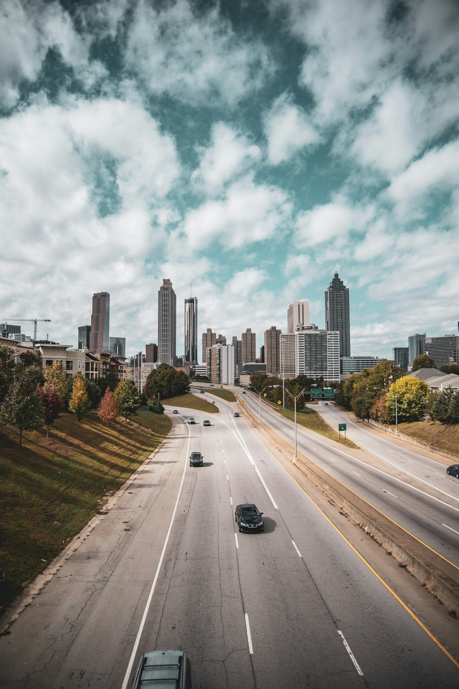 Atlanta skyline and interstate corridor representing retail dog food delivery across Atlanta Metro