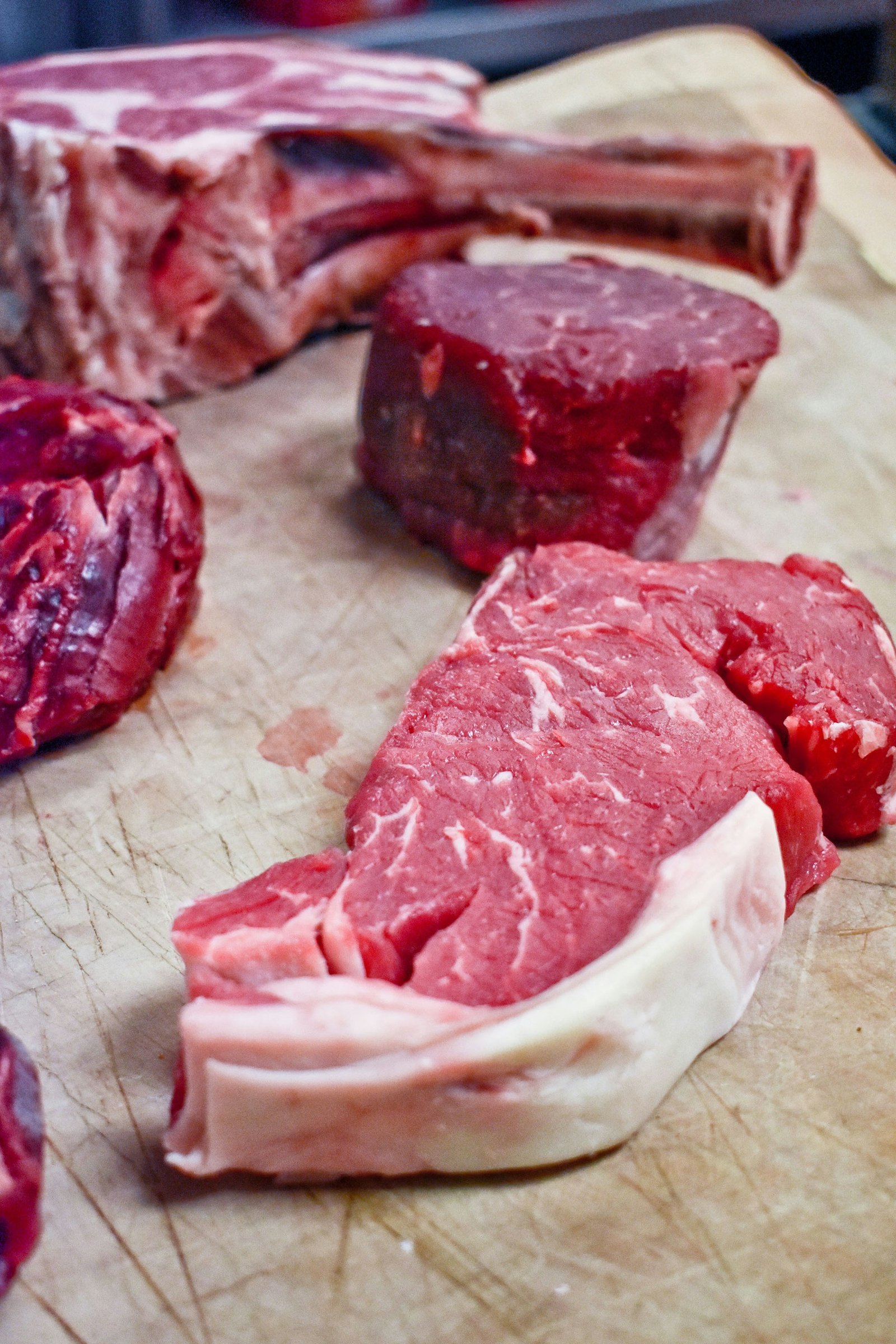 Raw meat portions prepared for dog feeding